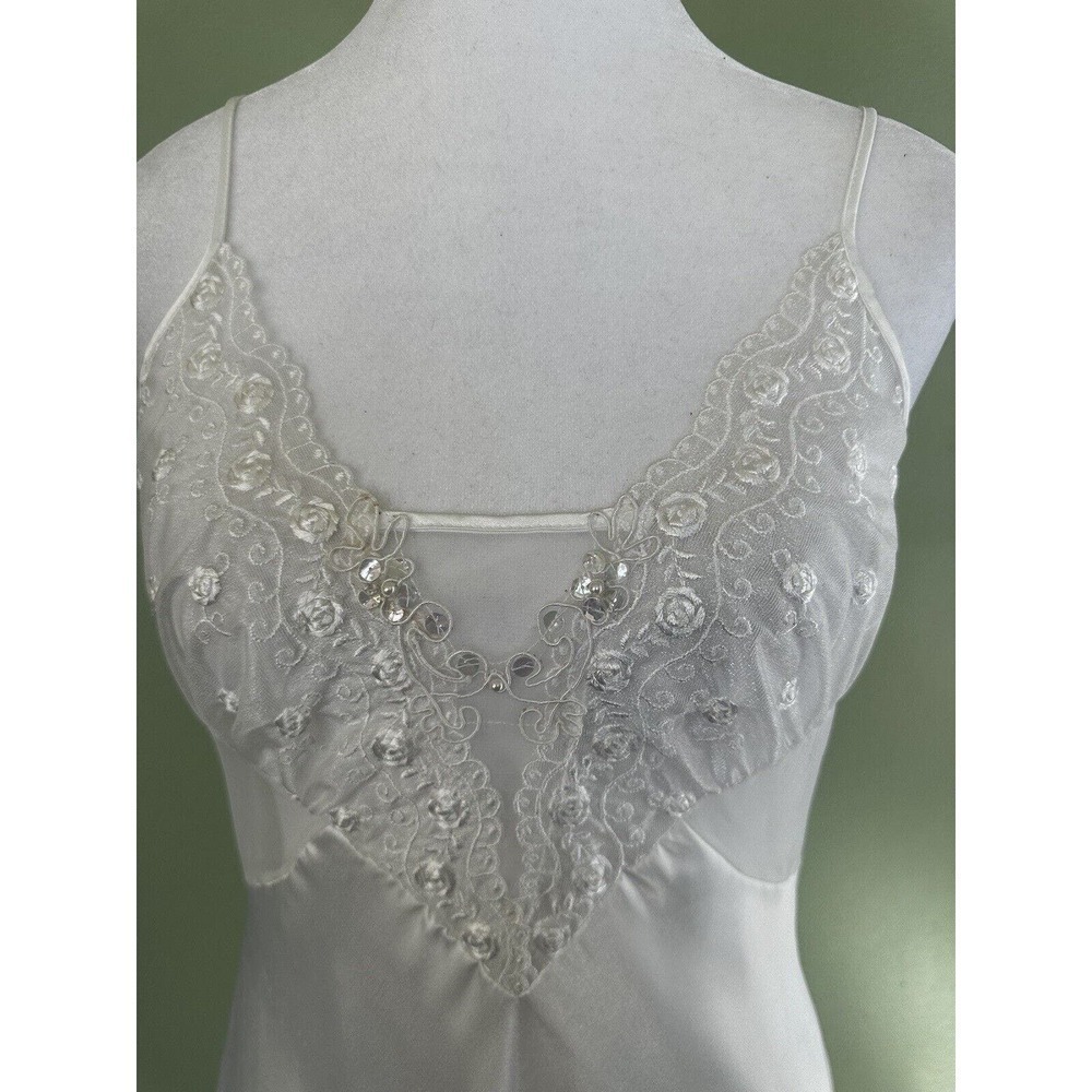 Val Mode Lingerie White Beaded Slip Dress Size Small Vintage 90’s Gown Dainty - Picture 4 of 13